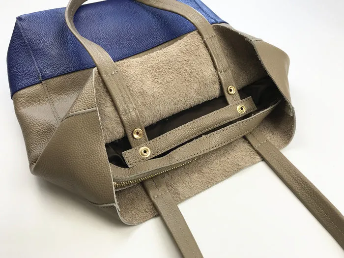 Fashion Womens Blue Gray Leather Vertical Tote Bags Blue Gray Shoulder Tote Bag Handbag Tote For Women