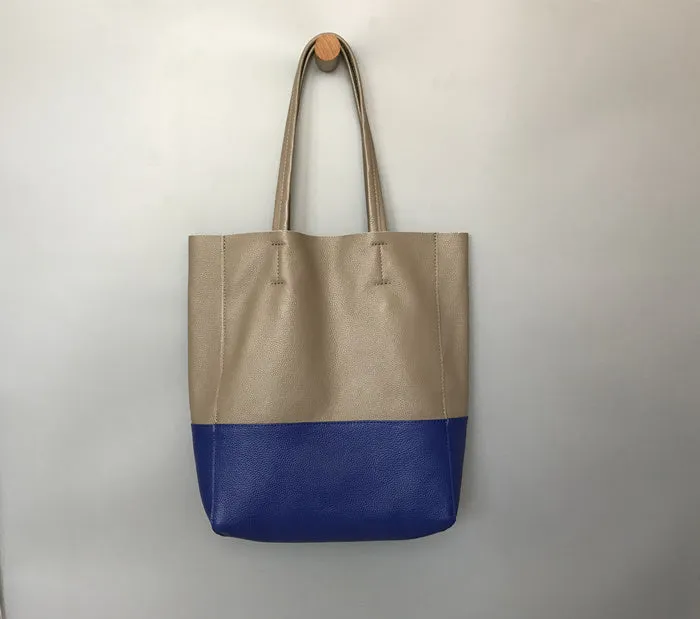 Fashion Womens Blue Gray Leather Vertical Tote Bags Blue Gray Shoulder Tote Bag Handbag Tote For Women