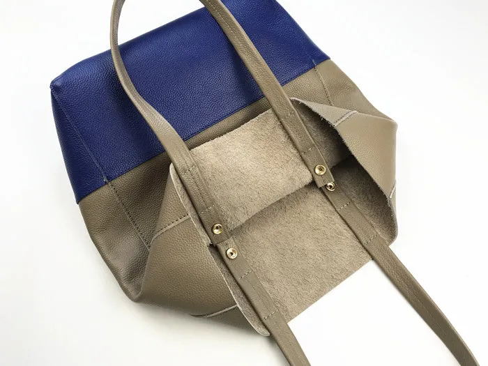 Fashion Womens Blue Gray Leather Vertical Tote Bags Blue Gray Shoulder Tote Bag Handbag Tote For Women