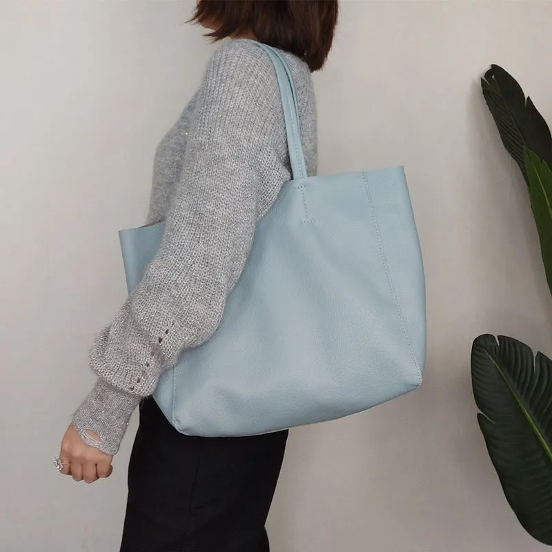 Fashion Womens Blue Leather Oversize Tote Bag Blue Shoulder Tote Bag Handbag Tote For Women