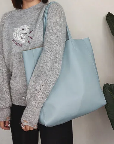 Fashion Womens Blue Leather Oversize Tote Bag Blue Shoulder Tote Bag Handbag Tote For Women