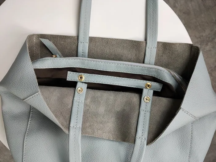 Fashion Womens Blue Leather Oversize Tote Bag Blue Shoulder Tote Bag Handbag Tote For Women