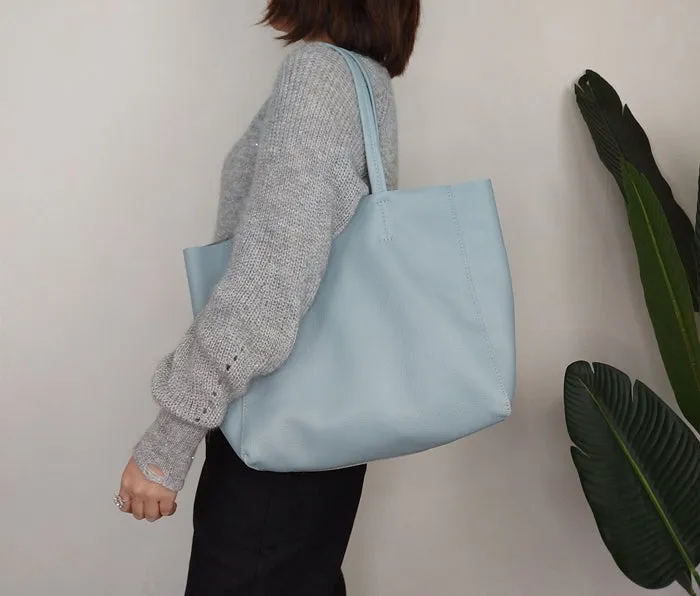Fashion Womens Blue Leather Oversize Tote Bag Blue Shoulder Tote Bag Handbag Tote For Women