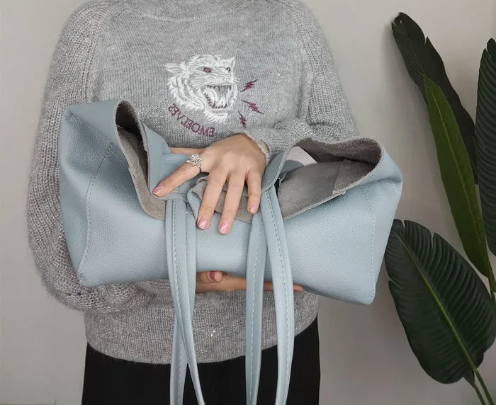 Fashion Womens Blue Leather Oversize Tote Bag Blue Shoulder Tote Bag Handbag Tote For Women