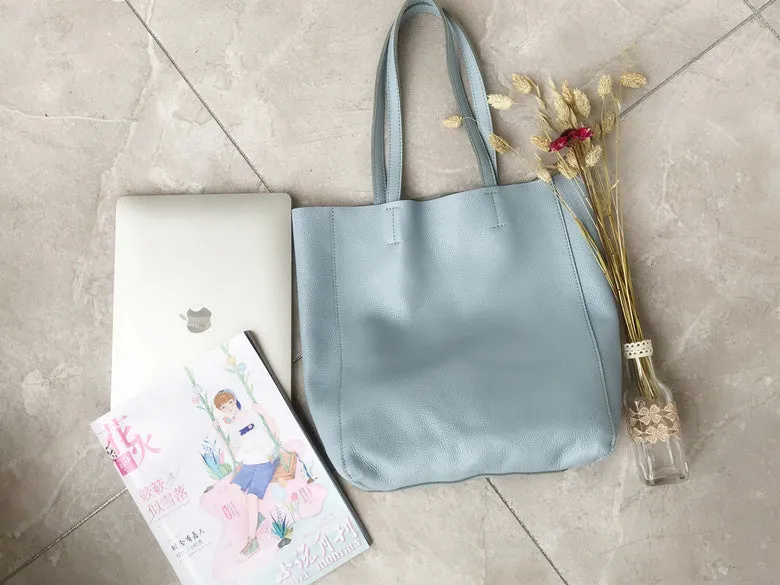 Fashion Womens Blue Leather Vertical Tote Bags Blue Shoulder Tote Bag Handbag Tote For Women