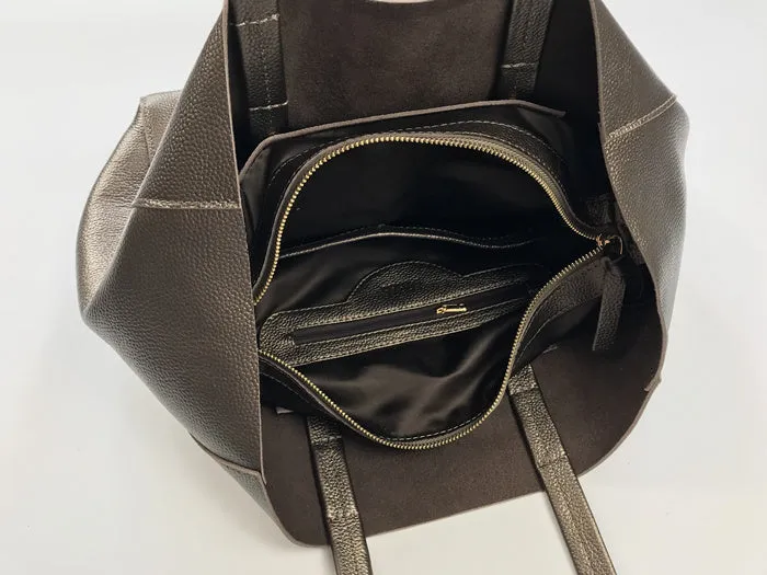 Fashion Womens Bronze Silver Leather Oversize Tote Bags Gold Shoulder Tote Bag Handbag Tote For Women