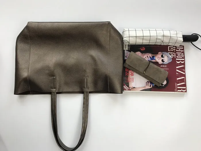 Fashion Womens Bronze Silver Leather Oversize Tote Bags Gold Shoulder Tote Bag Handbag Tote For Women