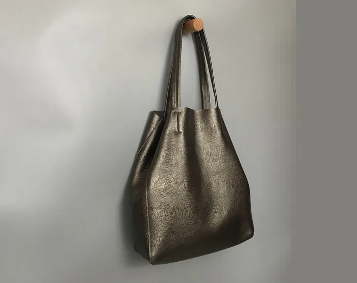 Fashion Womens Bronze Silver Leather Oversize Tote Bags Gold Shoulder Tote Bag Handbag Tote For Women