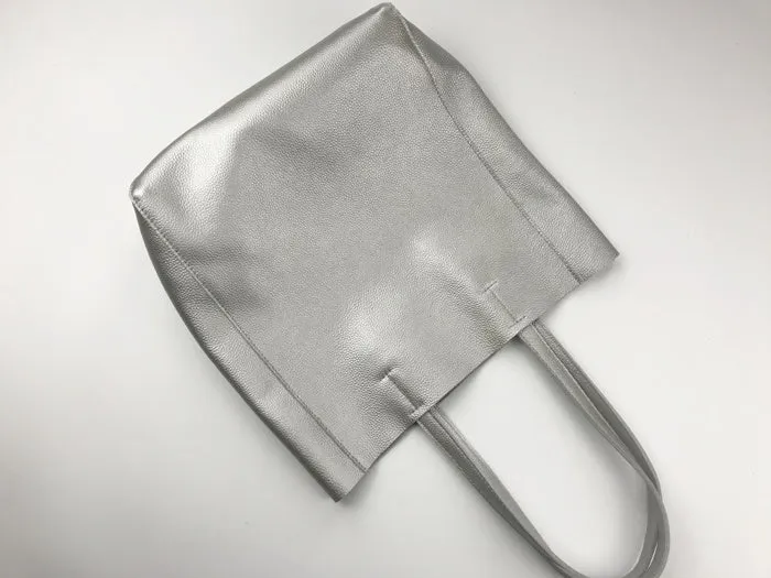 Fashion Womens Bronze Silver Leather Vertical Tote Bags Bronze Silver Shoulder Tote Bags Bronze Silver Handbags Tote For Women