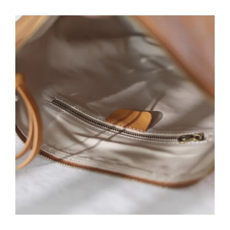 Fashion Womens Brown Leather Bucket Shoulder Bag Soft Leather Zipper White Tote Bucket Crossbody Bag Side Purse
