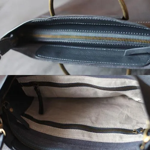 Fashion Womens Gray Leather Top Handle Tote Handbag Leather Shoulder Tote Bag Purse