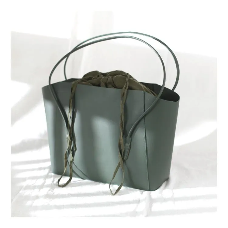 Fashion Womens Large Black Leather 14" Tote Bags For Work Green Leather Shopper Tote Bag 2019
