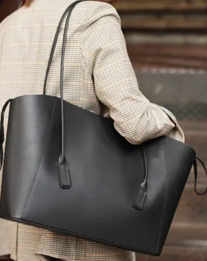 Fashion Womens Large Black Leather 14" Tote Bags For Work Green Leather Shopper Tote Bag 2019