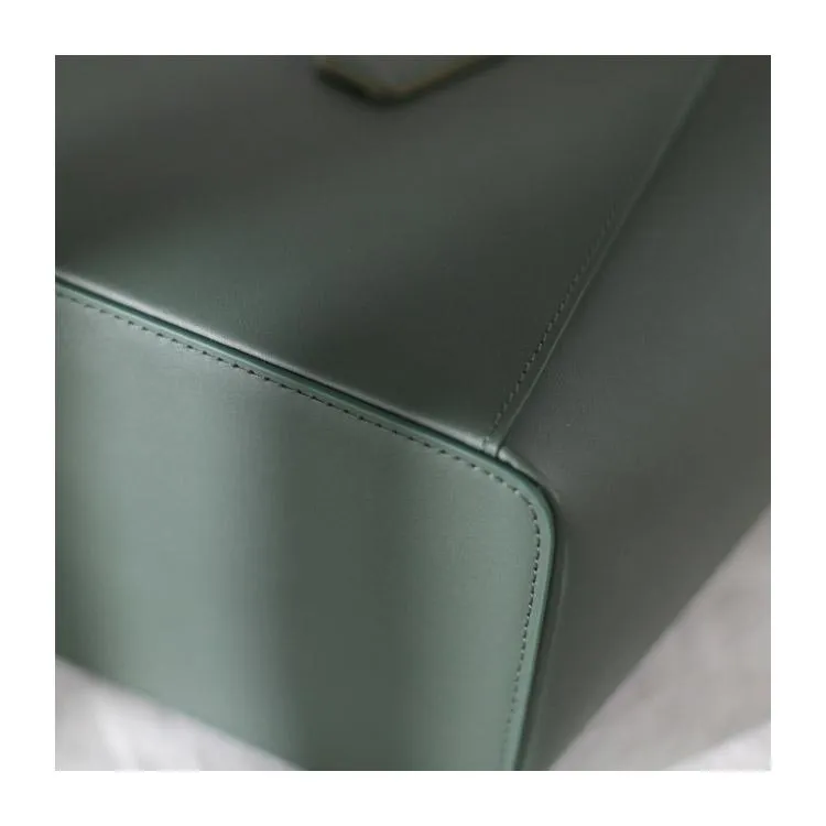 Fashion Womens Large Black Leather 14" Tote Bags For Work Green Leather Shopper Tote Bag 2019