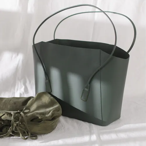 Fashion Womens Large Black Leather 14" Tote Bags For Work Green Leather Shopper Tote Bag 2019