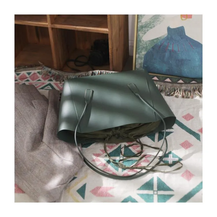 Fashion Womens Large Black Leather 14" Tote Bags For Work Green Leather Shopper Tote Bag 2019