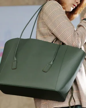 Fashion Womens Large Green Leather Tote Bags For Work Black Shopper Tote Bag for Ladies