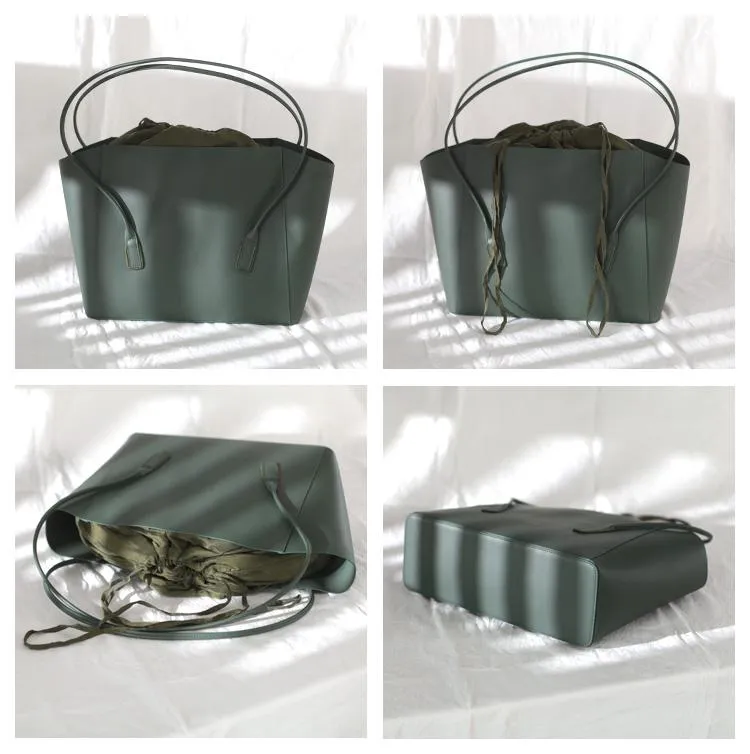 Fashion Womens Large Green Leather Tote Bags For Work Black Shopper Tote Bag for Ladies