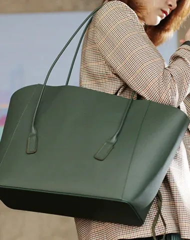 Fashion Womens Large Green Leather Tote Bags For Work Black Shopper Tote Bag for Ladies