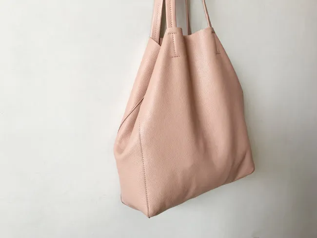 Fashion Womens Light Pink Leather Oversize Tote Bag Pink Shoulder Tote Bag Pink Handbag Tote For Women