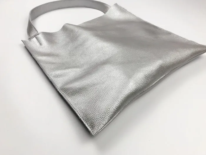Fashion Womens Silver Leather Vertical Tote Bag Silver Shoulder Tote Bags Handbag Tote For Women