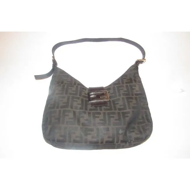 Fendi Hobo Style Tobacco Zucco Print Canvas And Leather Shoulder Bag