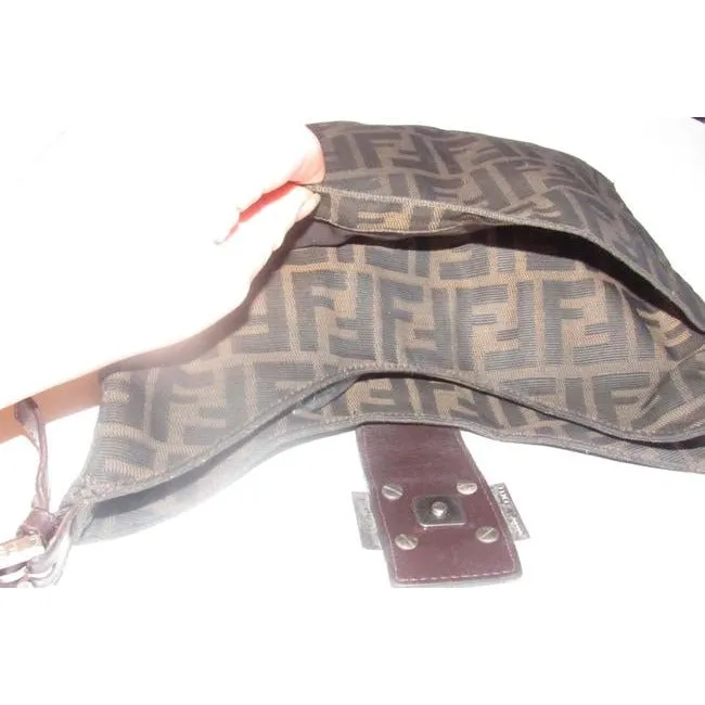 Fendi Hobo Style Tobacco Zucco Print Canvas And Leather Shoulder Bag