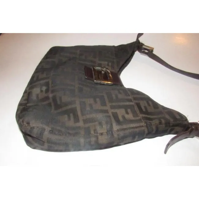 Fendi Hobo Style Tobacco Zucco Print Canvas And Leather Shoulder Bag