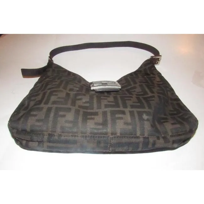 Fendi Hobo Style Tobacco Zucco Print Canvas And Leather Shoulder Bag