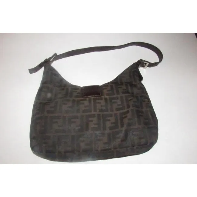 Fendi Hobo Style Tobacco Zucco Print Canvas And Leather Shoulder Bag