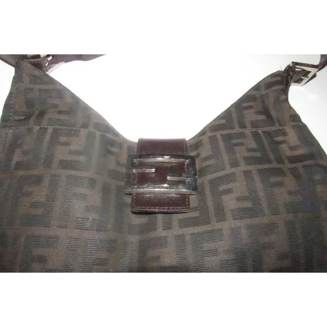 Fendi Hobo Style Tobacco Zucco Print Canvas And Leather Shoulder Bag