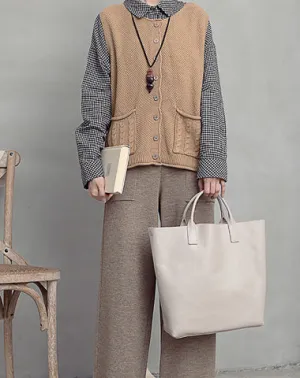 Genuine Fashion Leather Brown Gray Tote Bag Shopper Bag Tote Purse For Women
