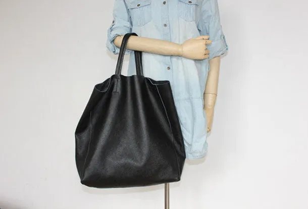 Genuine Leather Bag Handmade Black Tote Bag Shoulder Bag Handbag For Women