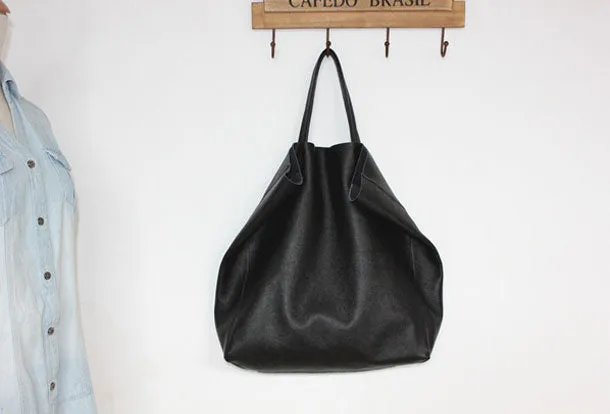 Genuine Leather Bag Handmade Black Tote Bag Shoulder Bag Handbag For Women