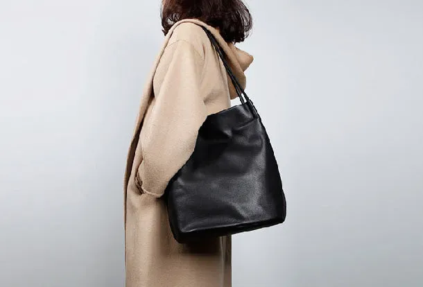 Genuine Leather Bucket Bag Large Tote Bag Shopper Bag Shoulder Bag Purse For Women
