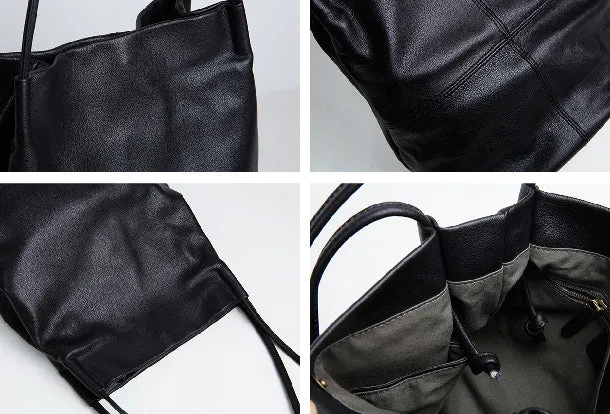 Genuine Leather Bucket Bag Large Tote Bag Shopper Bag Shoulder Bag Purse For Women