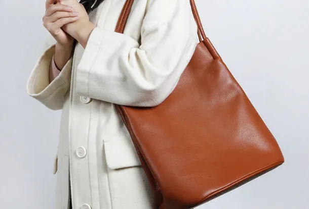 Genuine Leather Bucket Bag Large Tote Bag Shopper Bag Shoulder Bag Purse For Women
