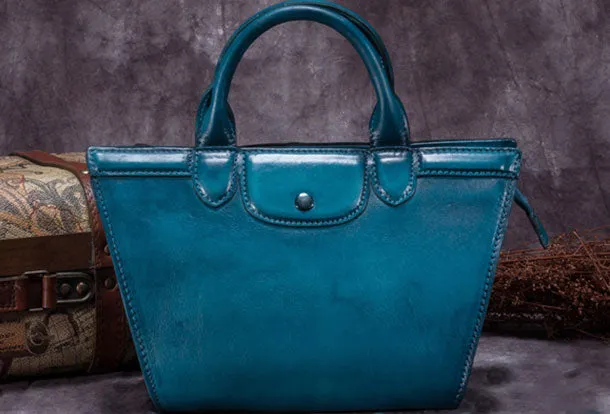 Genuine Leather Handbag Vintage Mini Tote Bag Shoulder Bag Crossbody Bag Purse For Women