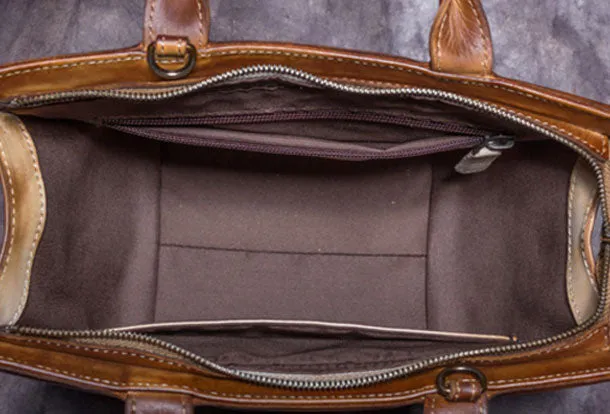 Genuine Leather Handbag Vintage Mini Tote Bag Shoulder Bag Crossbody Bag Purse For Women