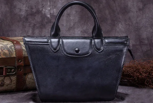 Genuine Leather Handbag Vintage Mini Tote Bag Shoulder Bag Crossbody Bag Purse For Women