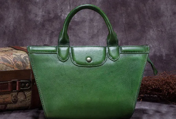 Genuine Leather Handbag Vintage Mini Tote Bag Shoulder Bag Crossbody Bag Purse For Women