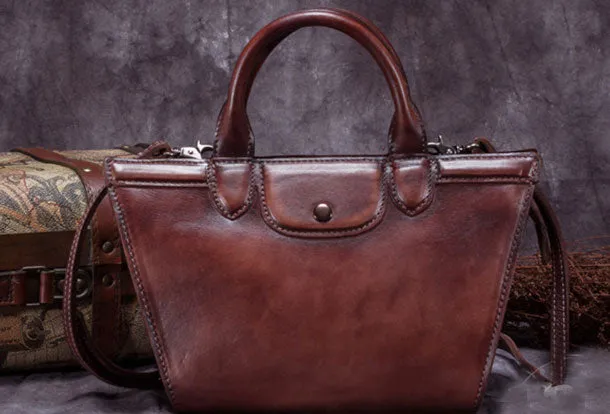 Genuine Leather Handbag Vintage Mini Tote Bag Shoulder Bag Crossbody Bag Purse For Women