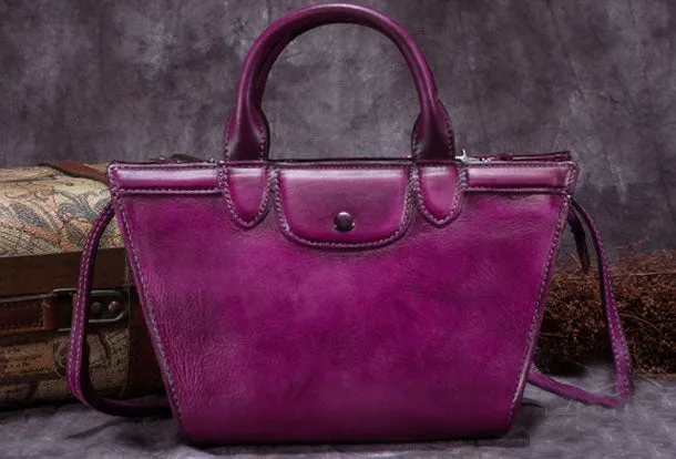 Genuine Leather Handbag Vintage Mini Tote Bag Shoulder Bag Crossbody Bag Purse For Women