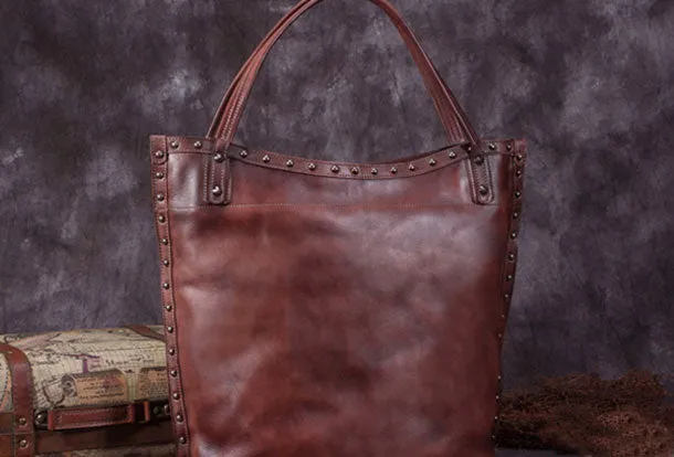 Genuine Leather Handbag Vintage Tote Bag Shoulder Bag Purse For Women