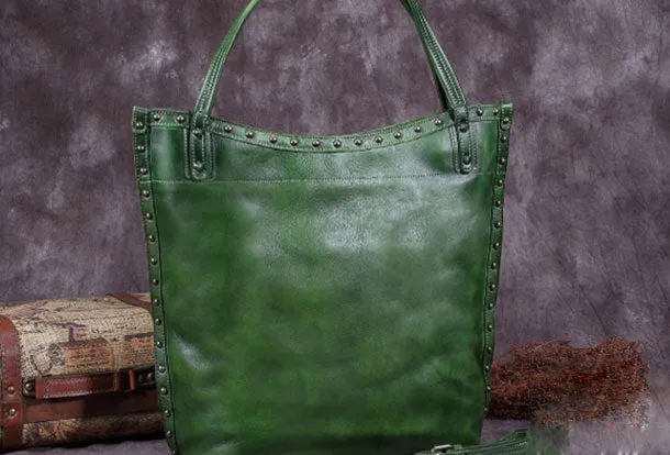 Genuine Leather Handbag Vintage Tote Bag Shoulder Bag Purse For Women