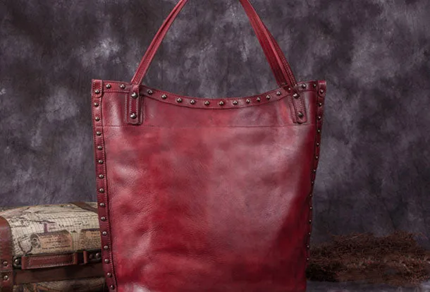 Genuine Leather Handbag Vintage Tote Bag Shoulder Bag Purse For Women