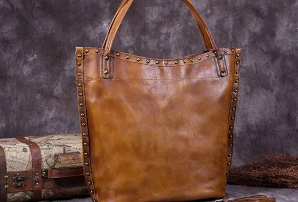 Genuine Leather Handbag Vintage Tote Bag Shoulder Bag Purse For Women