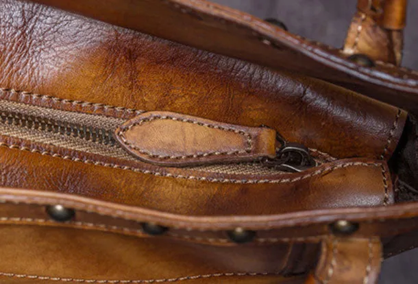 Genuine Leather Handbag Vintage Tote Bag Shoulder Bag Purse For Women