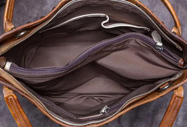 Genuine Leather Handbag Vintage Tote Bag Shoulder Bag Purse For Women