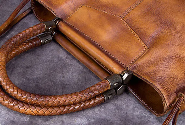 Genuine Leather Handbag Vintage Tote Woven Tassel Crossbody Bag Shoulder Bag Purse For Women